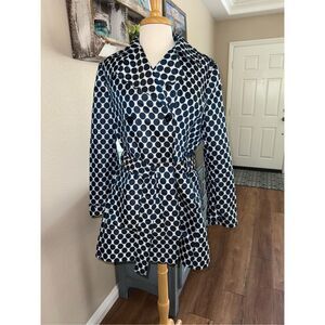SoCa By St. John Womens Polka Dot Double Breasted Coat Jacket Navy White Medium